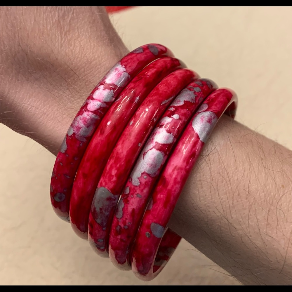 Set of 5 Hot Pink Plastic Bangle Bracelets